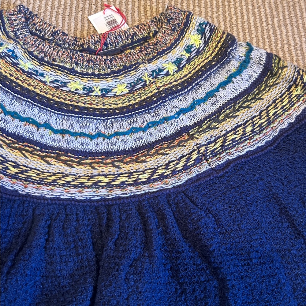 NWT FREE PEOPLE Navy Blue Women's Top with Multicolor Accents size M/L - Picture 8 of 12